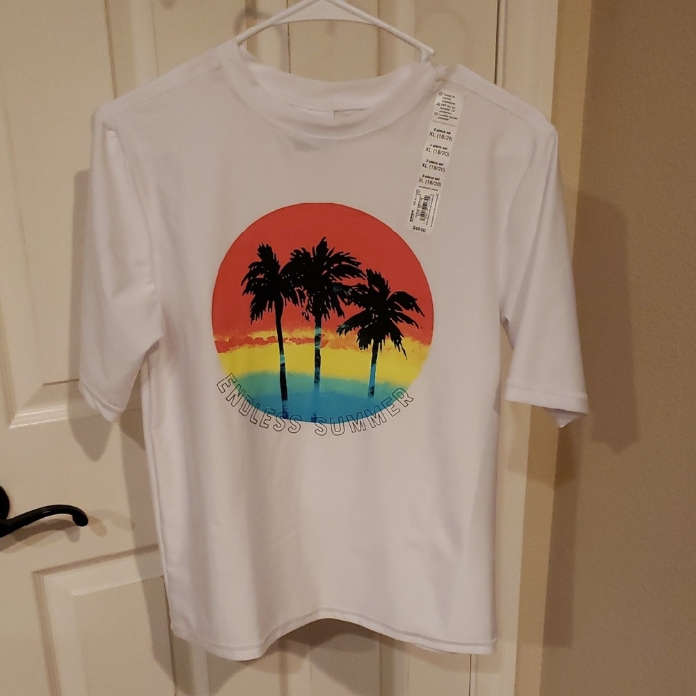 Endless Summer Kids Swim Shirt - White with Multicolor Print